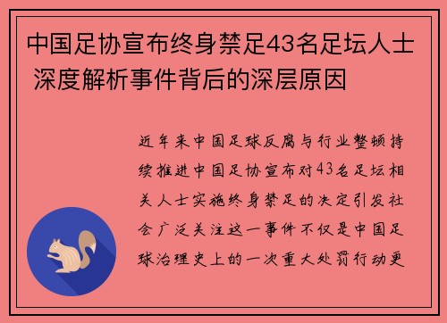 中国足协宣布终身禁足43名足坛人士 深度解析事件背后的深层原因